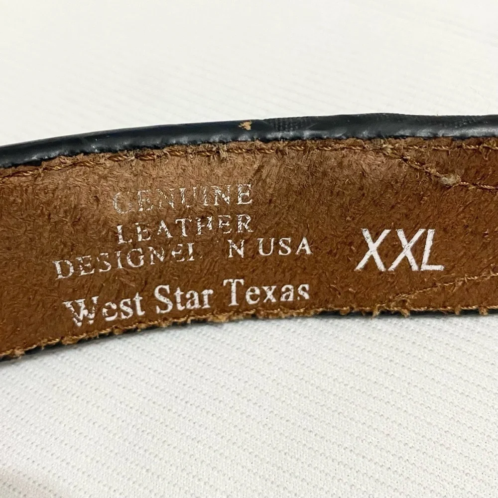 West Star Texas Men’s Western Black Tooled Leather Silver Concho Belt XXL